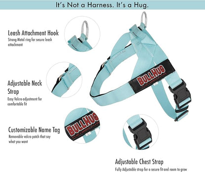 BULLHUG Adjustable Dog Harness– No Pull, No Choke – for English Bulldogs, French Bulldogs, Pugs & Broad-Chested Breeds – Easy, Safe Walks (Blue Burger, XS)