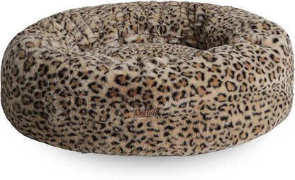 UnHide Floof Pet Bed - XL (40"x14") - Extra Soft Dog Bed - Removable Faux Fur Cover - Machine Washable - Helps Ease Pet Anxiety & Provides The Perfect Sleep - Leopard