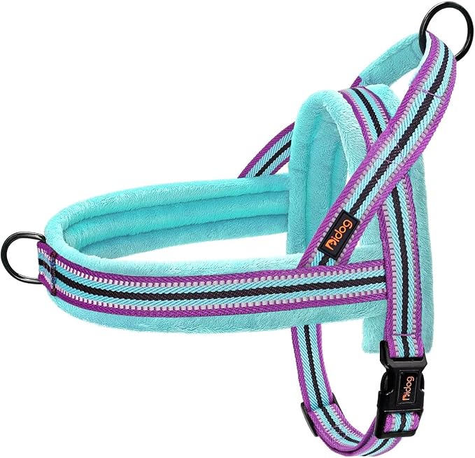Didog Soft Flannel Padded Dog Vest Harness, No Pull/Quick Fit Reflective Dog Strap Harness, Easy for Training Walking (S:Chest 18-22", Mixed-Blue)