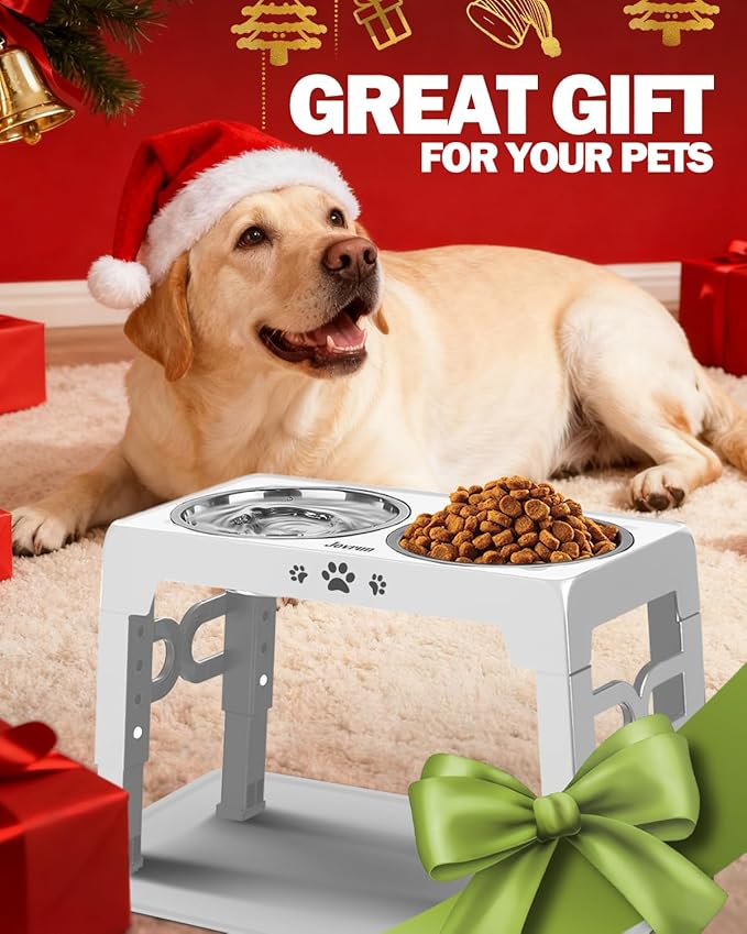 Elevated Dog Bowls, Dog Feeder with 1*Stainless Steel Dishes & 1*Slow Feeder Bowl, 5 Heights Adjustable Raised Stand for Medium Large, Food Dishes with Non-Slip Feet