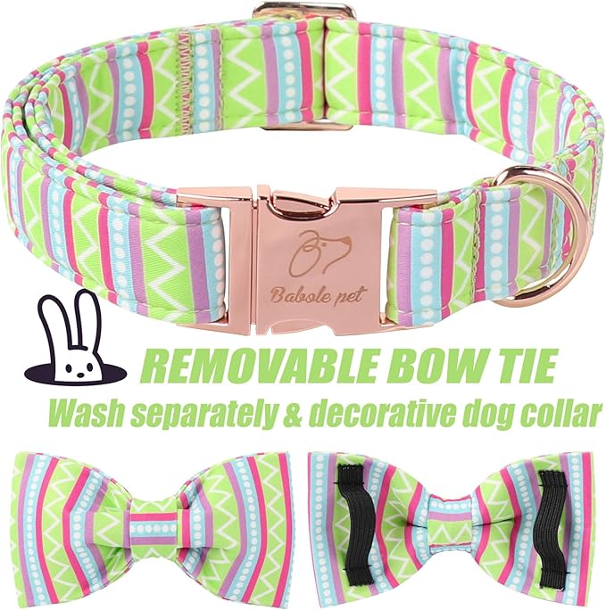 Easter Dog Collar with Bow Tie - Geometry Easter Bowtie Dog Collar Adjustable Heavy Duty Spring Easter Dog Collars for Small Medium Large Dogs L