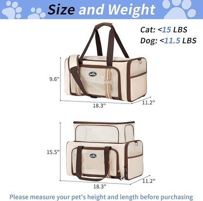 Wakytu Expandable Pet Carrier for Cats & Dogs, Airline Approved Cat Carrier, Large Travel Bag with with Extra Large Foldable mat