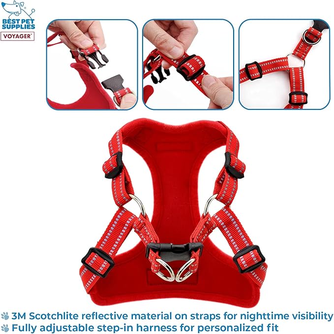 Best Pet Supplies Voyager Adjustable Step-in Flex Breathable Mesh Dog Harness for Small Medium Large Dogs (Red), XS