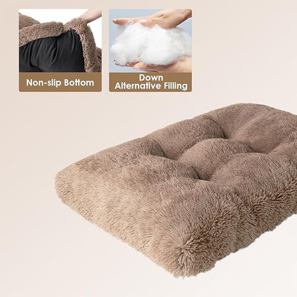EHEYCIGA Fluffy XXL Dog Crate Pad, Plush Faux Fur Bed for Extra Large Dogs, Calming Anti Anxiety XXL Dog Bed, Washable Soft Warm Mat with Non-Slip Bottom, Camel