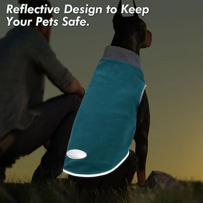 cyeollo 2 Pack Fleece Dog Sweater Vest Stretchy Dog Sweatshirt for Dogs with Reflective Stripe Pet Clothes for Medium Dogs Boy Turquoise & Grey