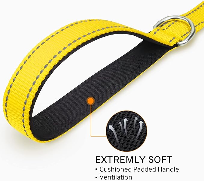 Joytale Double-Sided Reflective Dog Leash, 6 FT/5 FT/4 FT, Padded Handle Nylon Heavy Duty Leashes for Small & Medium Dogs Walking, Yellow, 5FT