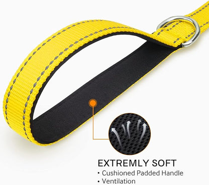 Joytale Double-Sided Reflective Dog Leash, 6 FT/5 FT/4 FT, Padded Handle Nylon Heavy Duty Leashes for Small & Medium Dogs Walking, Yellow, 5FT