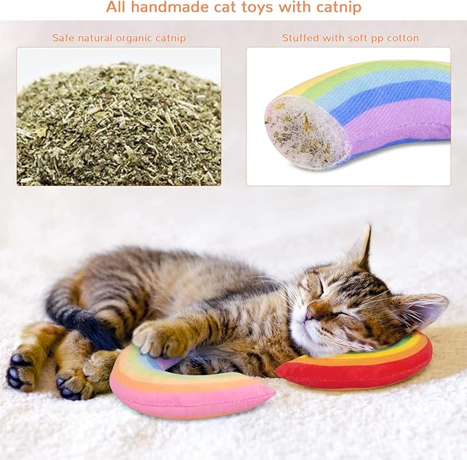 ETEKYER Catnip Toys for Indoor Cats Kitten, Kitty Toys Rainbow Cat Kicker Pillow 2Pcs, Interactive Fun Cat Nip Chew Teeth Cleaning Toys for All Pet Breed