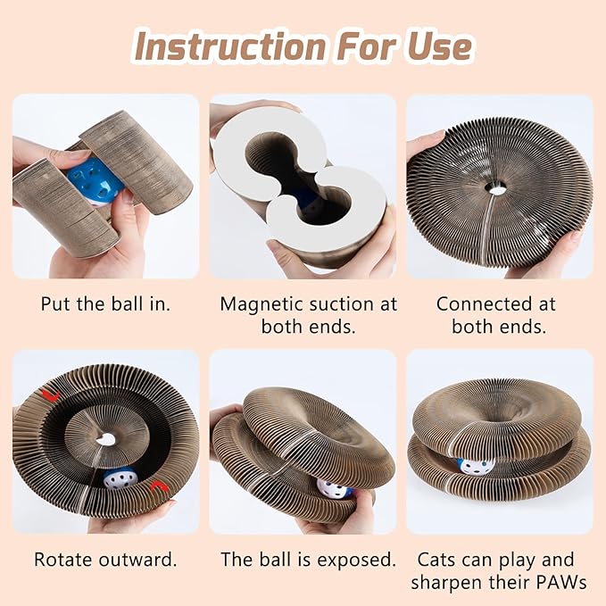 Magnetic Magic Organ Cat Scratcher Toy, Extra-Thick & Large Connectable Cardboard Scratching Board with Bell Ball, Interactive Enrichment Toy for Indoor Cats & Kittens (2 Pack)