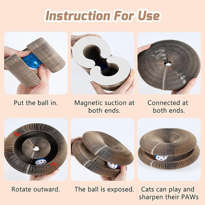 Magnetic Magic Organ Cat Scratcher Toy, Extra-Thick & Large Connectable Cardboard Scratching Board with Bell Ball, Interactive Enrichment Toy for Indoor Cats & Kittens (2 Pack)