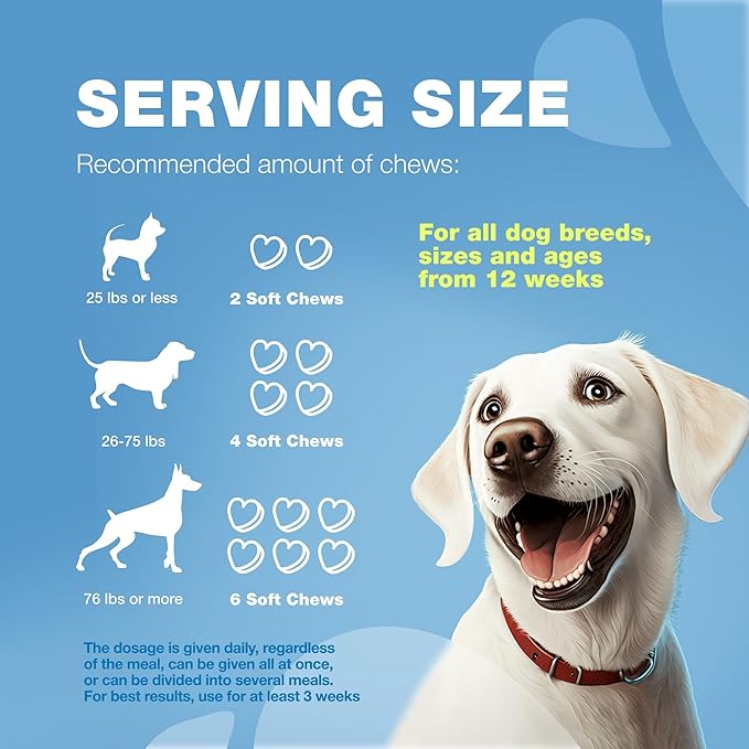 Calming Chews for Dogs Anxiety Relief - Soft Chews for Dogs - Melatonin, Chamomile Extract, Valerian Root - Travel Pack - Vet Visits, Grooming, Nail Trimming, Storms