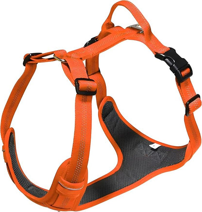 No Pull Dog Harness for Medium Dogs, Adjustable, Reflective Breathable Padded Vest with 2 Metal Leash Clips and Handle for Control or Car Seatbelt Use, Orange, M