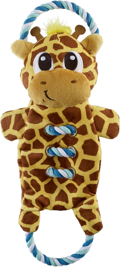 Outward Hound Ropiez Rope Interactive Dog Tug Toy for Tugging Squeaky Fun, Giraffe, Yellow, Small