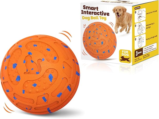 Smart Interactive Dog Toy Ball – Automatic Moving, Bouncing & Rolling, 3 Modes, Chew-Proof E-TPU Shell, Waterproof, Rechargeable,Dog Ball for Medium and Large Dogs, Orange