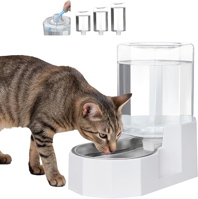 Sfozstra Gravity Water Bowl Dispenser : Automatic 4L White Cat Stainless Steel Feeder Without Filters for Pets Indoor/Outdoor by Owners