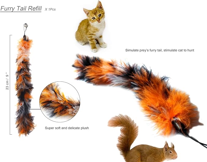 YOOGAO Pet Cat Toys Wand Retractable Interactive Feather Teaser Cat Toy with Bell, 5pcs Refills