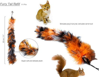 YOOGAO Pet Cat Toys Wand Retractable Interactive Feather Teaser Cat Toy with Bell, 5pcs Refills