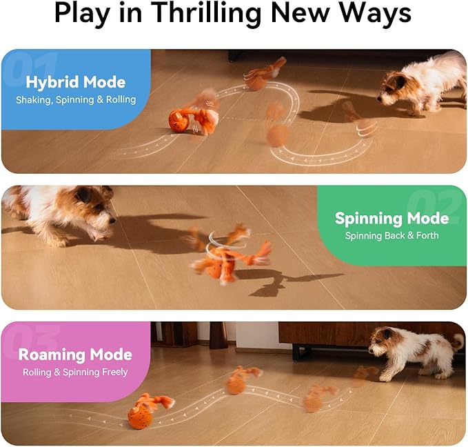 Cheerble Smart Interactive Dog Toy, Wicked Ball Rolly, Automatic Moving, Bouncing, Rotating, E-TPU Material, with Rope & Barks Sound Active Rolling Interactive Dog Ball for Medium and Large Dogs