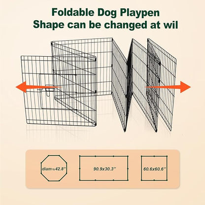 PJYuCien Dog Playpen - Metal Foldable Dog Exercise Pen, Pet Fence Puppy Crate Kennel Indoor Outdoor with 8 Panels 30”H & Bottom Pad for Small Medium Pets