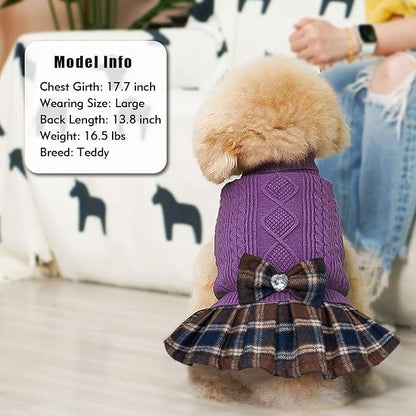 KYEESE Dog Sweater Soft Dog Sweaters for Small Dogs Girl Warm Turtleneck Dogs Clothes Comfy Knitwear Puppy Sweater Dress Thick Pet Coats with Bowtie Stretchy Pullover Cat Sweaters, Purple, X-Small