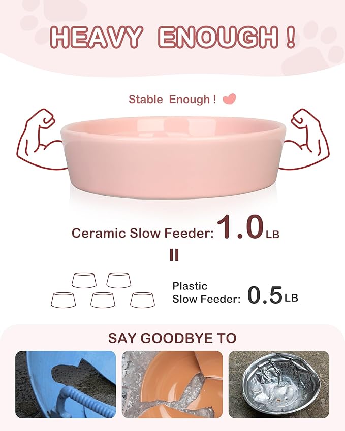 TRUVIC Ceramic Slow Feeder Dog Bowls Small Breed, 0.6 Cup Slow Feeder Cat Bowls for Fast Eaters, Ceramic Dog Food Dish no Black Chin, Puzzle Bowl for Small Dogs and Cats, Pink