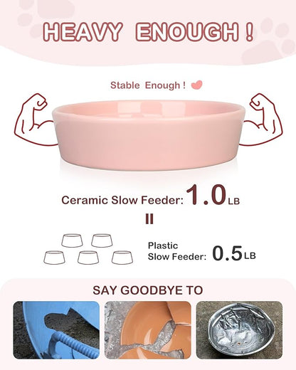 TRUVIC Ceramic Slow Feeder Dog Bowls Small Breed, 0.6 Cup Slow Feeder Cat Bowls for Fast Eaters, Ceramic Dog Food Dish no Black Chin, Puzzle Bowl for Small Dogs and Cats, Pink