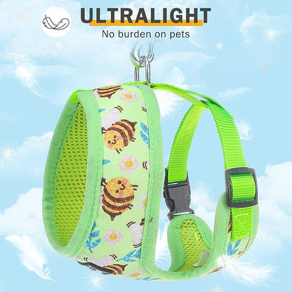 SCENEREAL Small Dog Harness and Leash Collar Set - No Pull Dog Harness for Small & Medium Sized Dogs - Soft Mesh Vest for Puppies, Chihuahua, Yorkie, Spring Summer Hiking Walking, Green Bee S