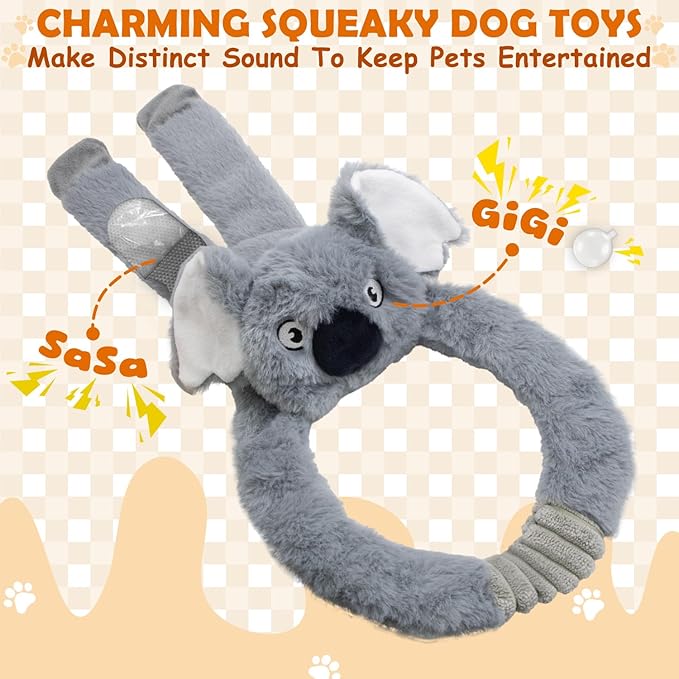 Chongqile No Stuffing 5-Pack Dog Toys, Squeaky Plush with Crinkle to Keep Them Busy, Pull-tab Toys for Tug of War, Animal Shaped Dog Toys for Large, Medium and Small Dogs.
