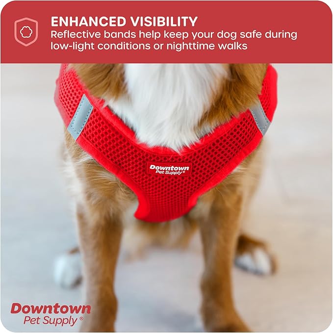 Downtown Pet Supply Step-in Dog Harness – No Pull, Adjustable Padded Mesh with Reflective Trim, Secure Buckle Strap – Comfortable & Breathable Small Dog Harness, Large, Red