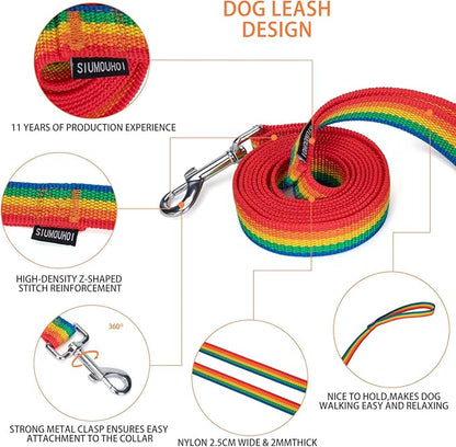 Siumouhoi Strong Durable 6 ft Nylon Dog Training Leash, 1 Inch Wide Traction Rope, for Small and Medium Dog (Rainbow, 6 Feet)
