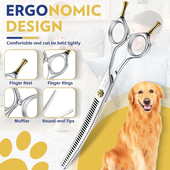 JASON Dog Shears for Grooming - 7" Up-curved Thinning Scissors with 55%-60% Thinning Rate, Japanese 440C Stainless Steel Dog Grooming Blenders with Adjustable Screw (35 Teeth, Silver) Christmas Gift