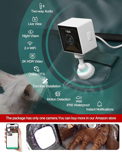 Heated Cat House for Outside,Dual Camera Mounts,100% Weatherproof & Extremely Insulated,Elevated Feral Cat Shelter with Escape Door,Waterproof Eaves for Outdoor Stray Barn Cat(Dark Green, L with Cam)