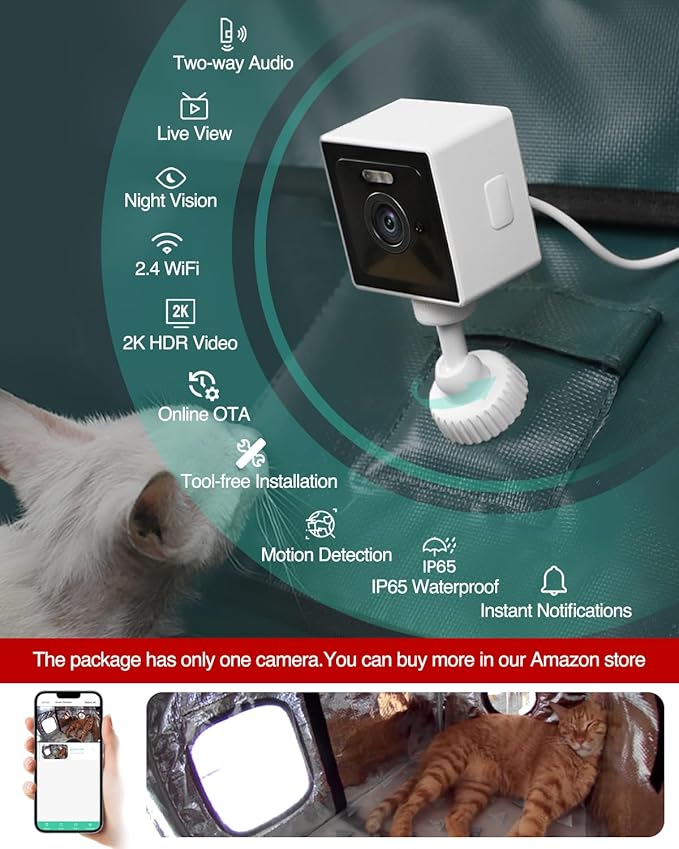 Outdoor Heated Cat House in Winter,Extremely Insulated & Weatherproof,Elevated Feral Cat Shelter with Waterproof Eaves & Escape Door for Outside Stray Barn Cat (Green, L with Cam) 28.0