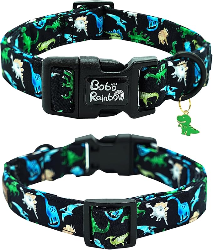 Dog Collar-Black Dinosaur Adjustable Pet Collars Comfortable Spring Summer Puppy Collar Cute Cotton Collars Durable Necklace Gift for X-Small Dogs