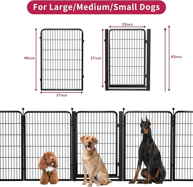 Jhsomdr Dog Playpen Outdoor, 40 inch 24 Panels Dog Fence with Extra Wide Gate No-Tripped Pet Playpen Rustproof Dog Pen Indoor Puppy Playpen for Temporary Containment Portable Pet Fence for RV Camping