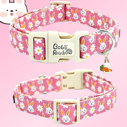 Easter Dog Collar-Cute Rabbit Adjustable Pet Collar Soft Pink Holiday Puppy Collar Comfortable Cotton Necklace Gift for Small Dogs