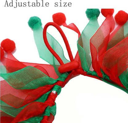 2PCS Christmas Pet Collar Ornaments Red Green Collar Adjustable Holiday Dress for Cat and Dog (C-L-45CM)