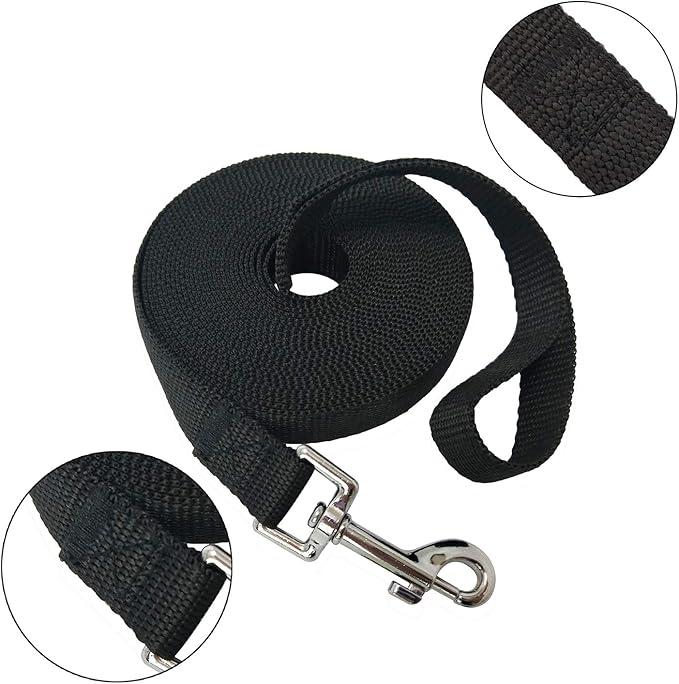 Nylon Training Dog Leash for Small Medium Large Dogs, 15ft 20ft 30ft 50ft Long Puppy Lead for Obedience Recall Training, Camping (20ft, Black)