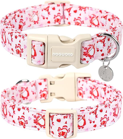 DOGWONG Valentine's Dog Collar, Adjustable Durable Pink Heart Dog Collar Cute Dog Collar for Small Medium Dogs