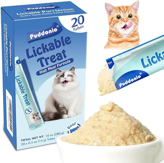 Puddonio High-Meat Lickable Cat Treats, Grain & Gum Free, No Additives, All-Natural High Protein Puree, 0.5oz Tubes (Pack of 20)
