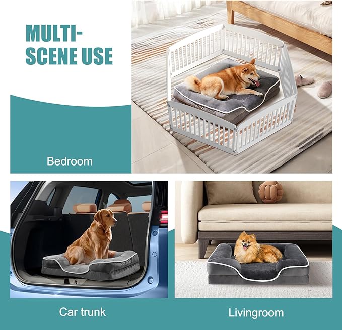 NEWBULIG 42x32 Inch Orthopedic Dog Bed Large Sized, Dog Couch/Sofa Bed with Washable Cover, Waterproof, Memory Foam, Soft Fluffy Surface