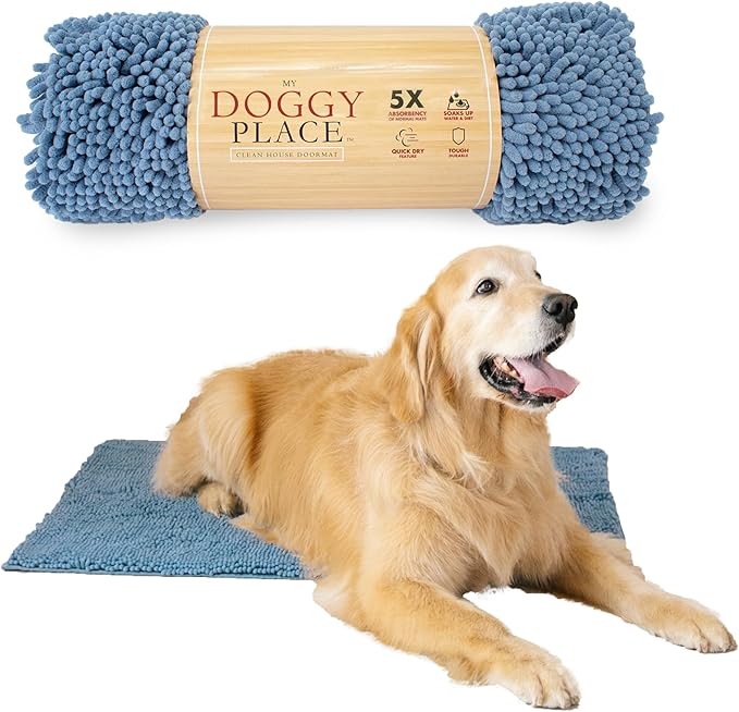 My Doggy Place Dog Mud Mat, 36" x 26" Faded Denim – Thick Microfiber Entry Rug for Snow, Mud & Salt – Absorbent, Quick-Dry, Washer-Safe & Non-Slip, Large