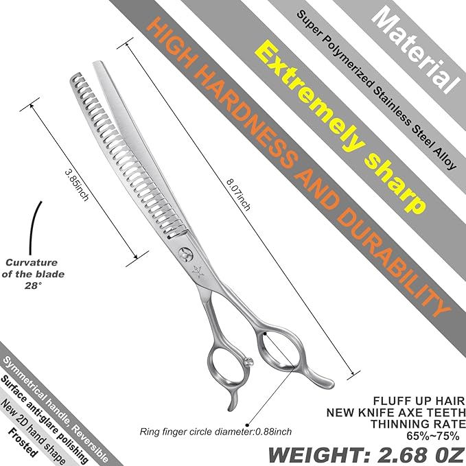 High-end Professional Dog Grooming Curved Thinning Scissors Teeth Blending Shears Pet Texturizing Thinner Blender Shears 7.5 Inch Extremely Very Sharp Made Of Stainless Steel Alloy For Dog Cat Groomer