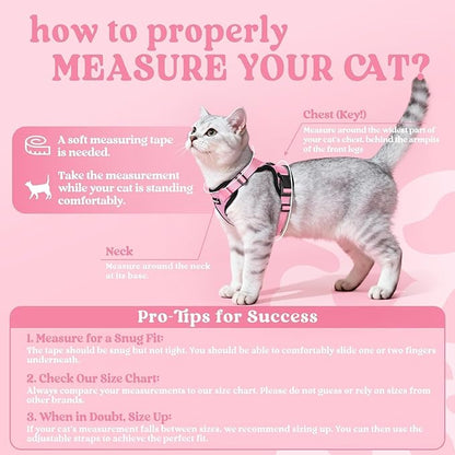 rabbitgoo Cat Harness and Leash for Walking, Escape Proof Soft Adjustable Vest Harnesses for Cats, Easy Control Breathable Reflective Strips Jacket, Pink, XS