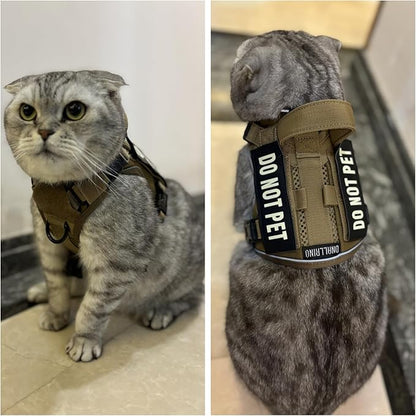 Tactical Dog and Cat Harness for XS and Small Puppy, Air Pet Vest No Pull with Reflective Do Not Pet Patches, Breathable Dog Molle Vests for Training Walking Hunting Brown