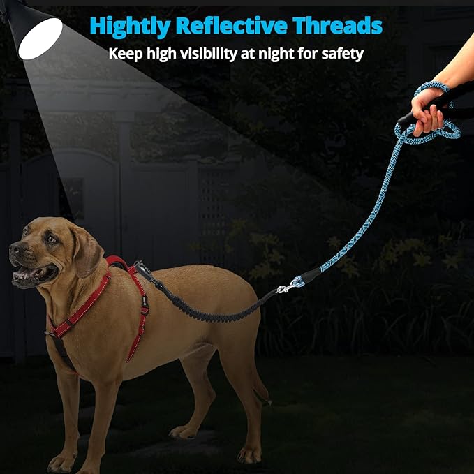 Long Dog Leash 20 FT: Heavy Duty Rope Leashes for Dogs Training with Swivel Lockable Hook Reflective Threads Bungee and Padded Handle - Dog Lead for Large Small Medium Dogs Outside Walking Hiking Blue