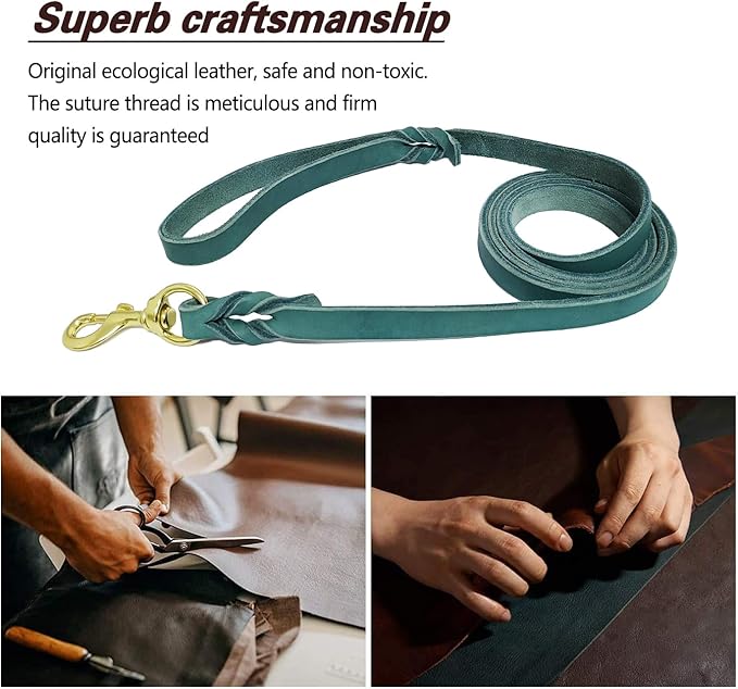 LWBMG Leather Dog Leash 4ft x 3/4 inch, Leather Dog Leash for Large Dogs, Strong Durable Handmade Braided Pet Lead, Soft and Comfortable Pet Training Leashes for Medium Large Dogs Blue