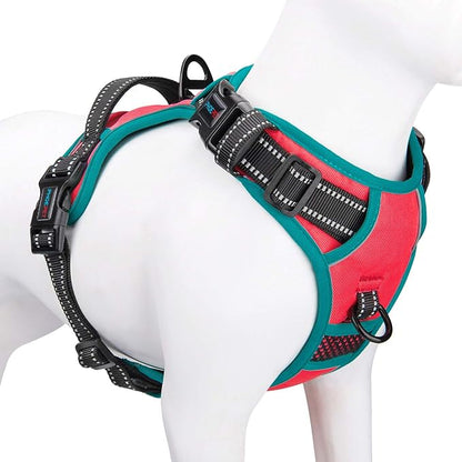 PHOEPET 2019 Reflective Dog Harness Large Breed Adjustable No Pull Vest with with Handle 2 Metal Rings 3 Buckles [Easy to Put on & Take Off](XL, Red)
