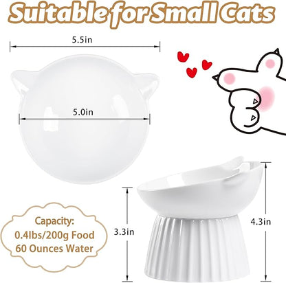 Wellbro Ceramic Raised Cat Bowl，Tilted Raised Bowl Anti Vomit Bowls for Indoor Cats Whisker Friendly Pet Feeder for Cats Puppies, Microwave and Dishwasher Safe