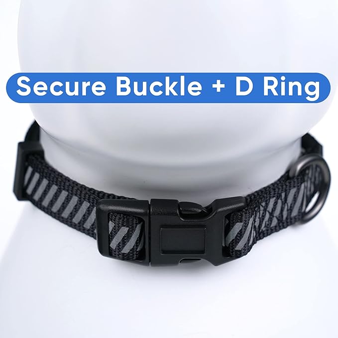 Pawtitas Reflective Dog Collar - Personalized Name & Phone Number, Adjustable for Small Dogs & Puppies - Black
